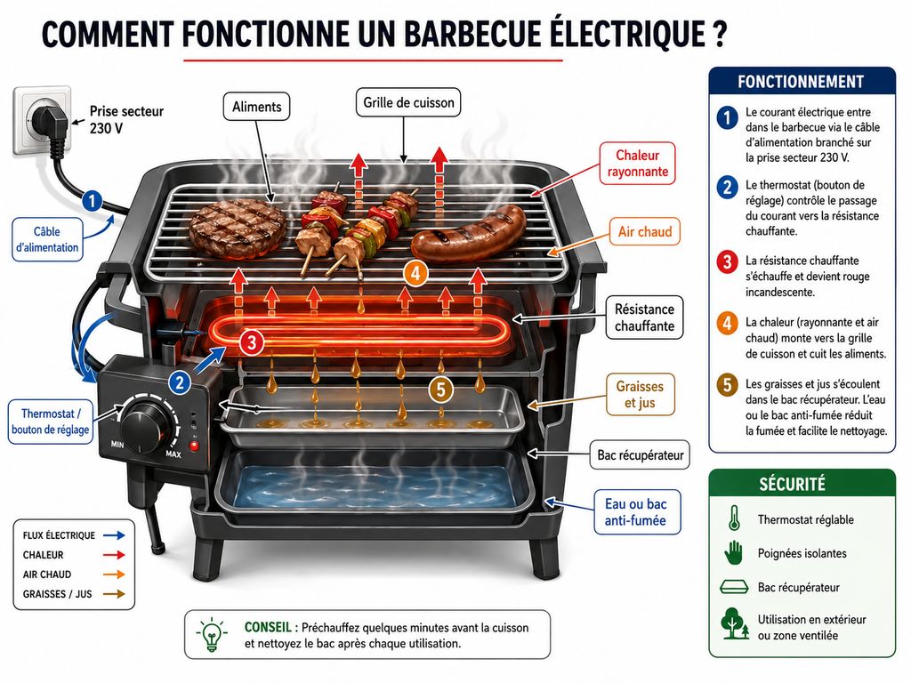 Schéma du fonctionnement d'un barbecue électrique